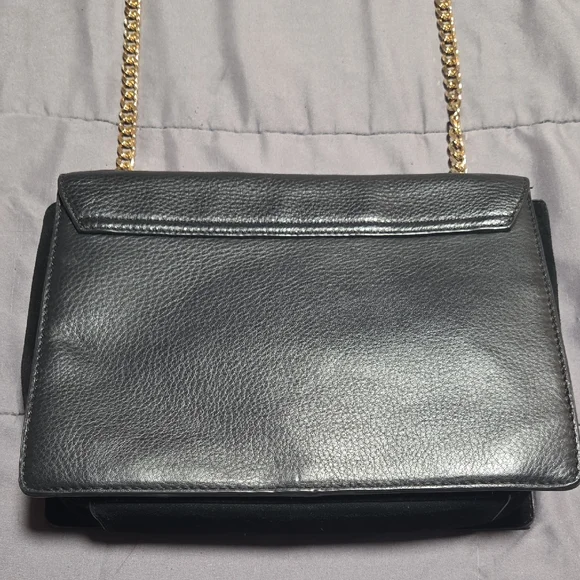 Vince Camuto Black Suede Leather Shoulder Bag with Gold Chain - Picture 12 of 16